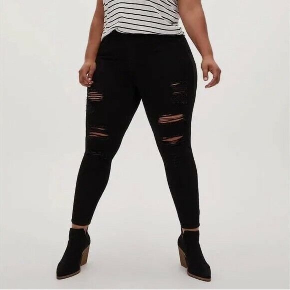 torrid Denim - Torrid Size 12R Sky High Skinny Distressed Jeans in Black
